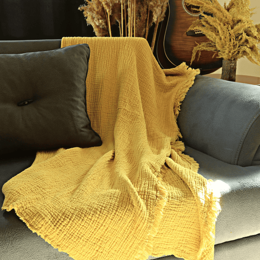 Mustard Yellow Muslin Throw Blankets