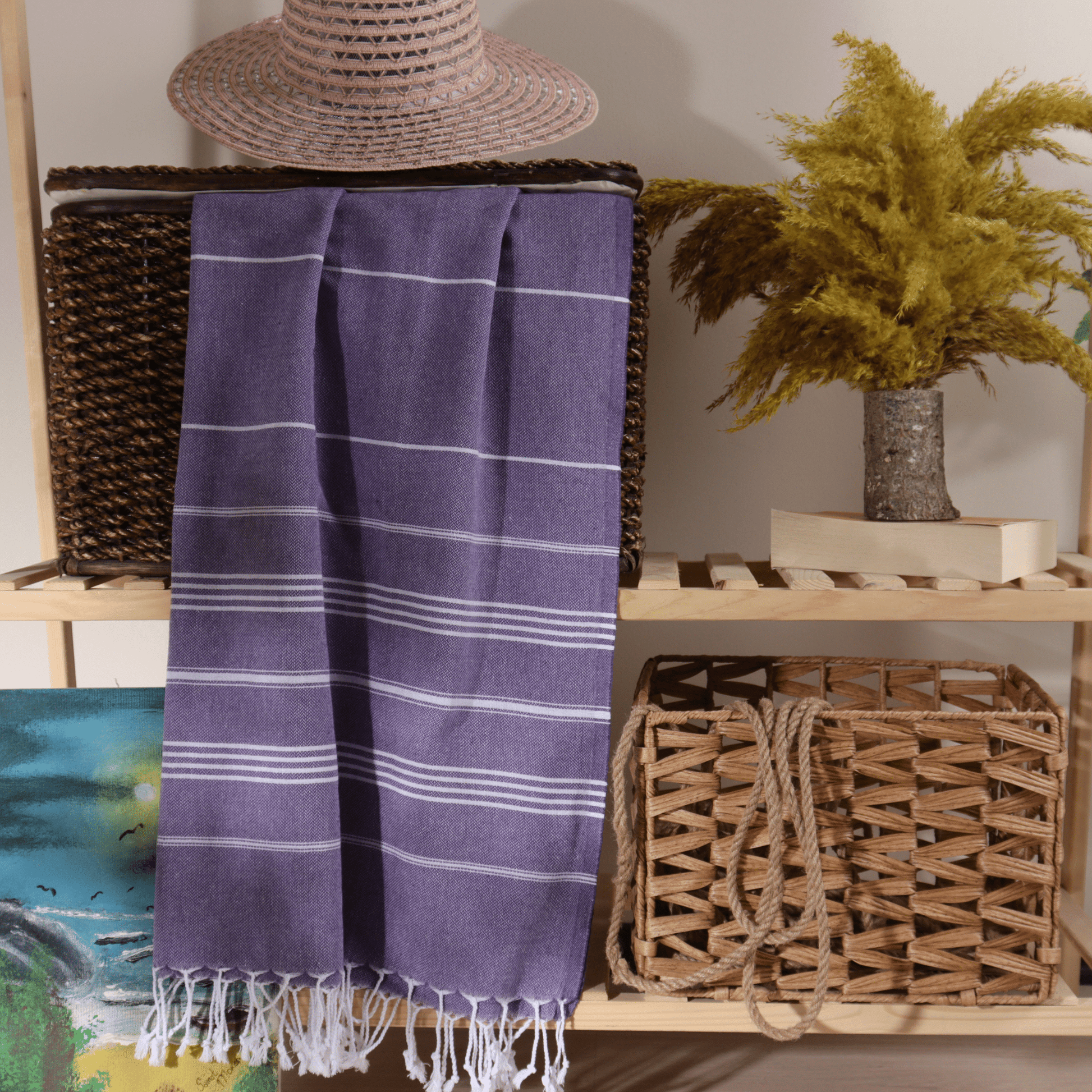 Purple striped best sale bath towels