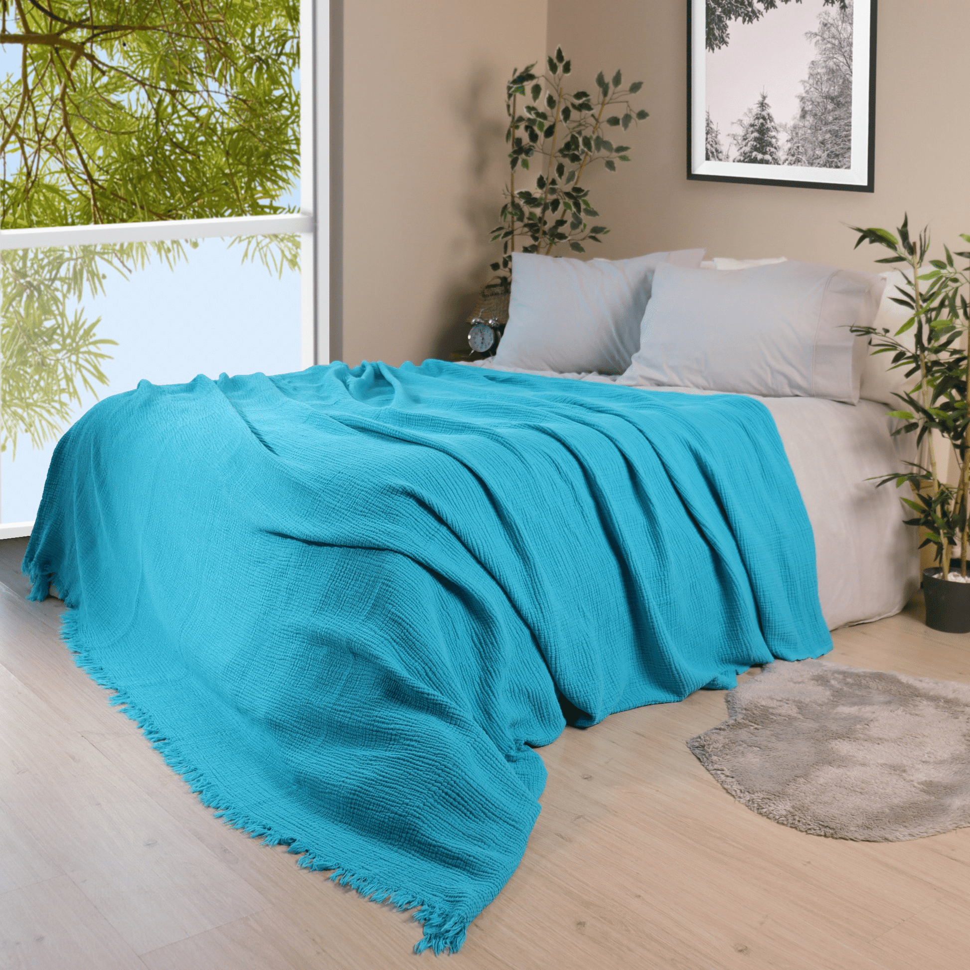 Turquoise Muslin Blankets for Adults