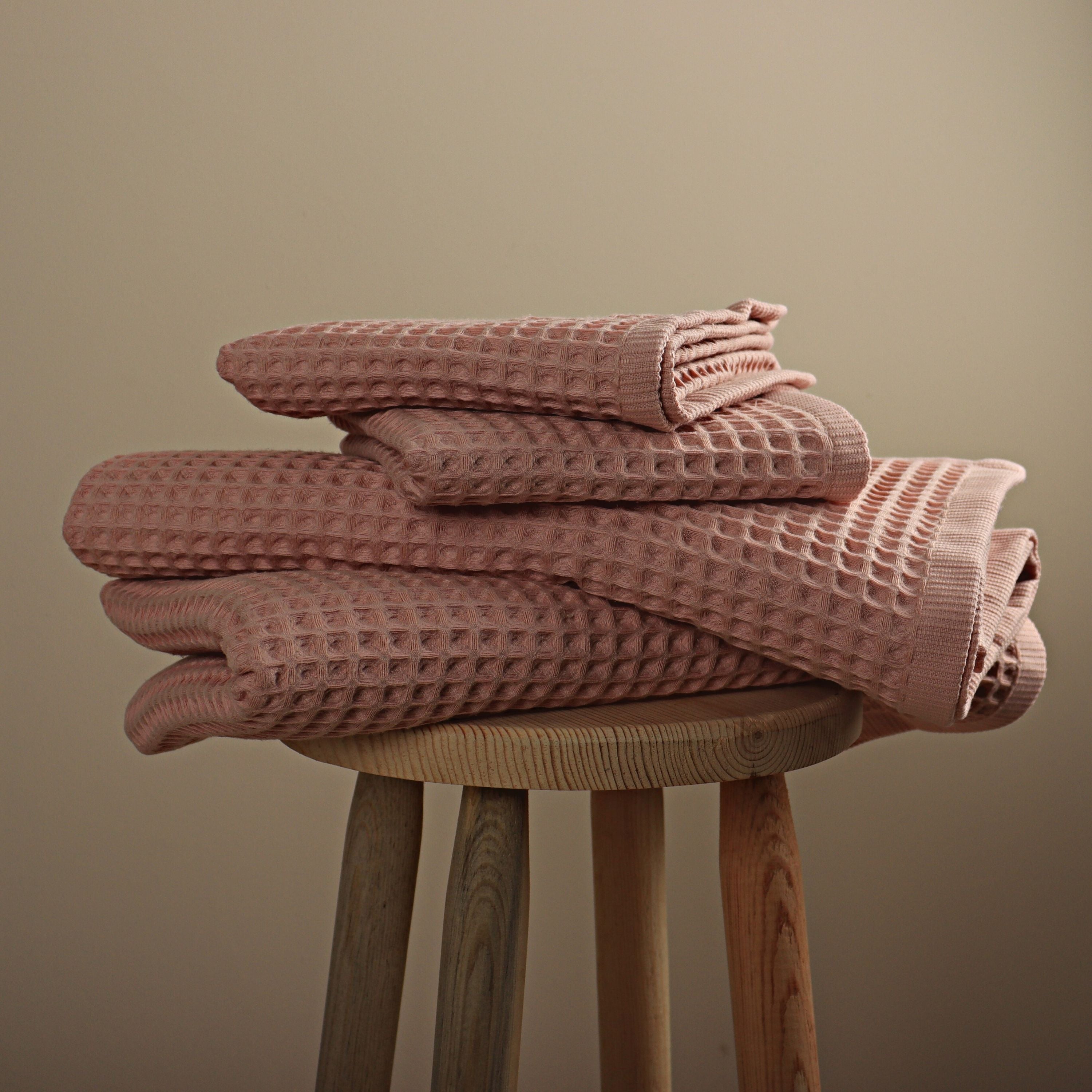 Pink Waffle Weave Bath Towels Puskul Textile